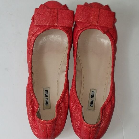 Miu Miu Calzature Donna Coral Lambskin Bow Ballerina Flats Sz 38.5 - Picture 9 of 15